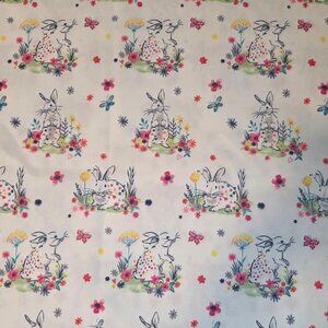 Easter Bunny Rabbit Themed Tablecloth Spring Flowers Butterflies 82 x 59